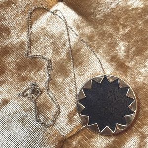 Boho Black and Silver Tone Sunburst Pendant Necklace | Excellent Condition!